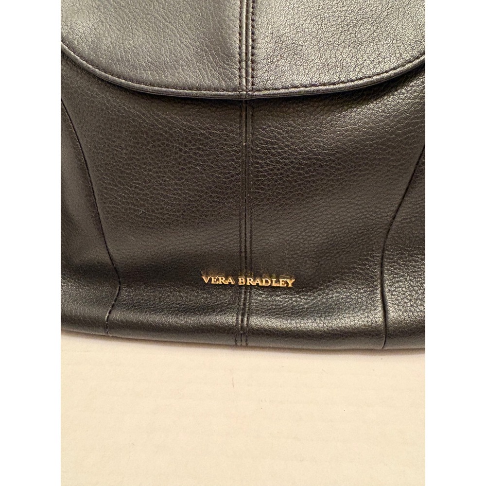 Vera Bradley Black Pebbled Leather Crossbody Bag Floral Lining Gold Hardware